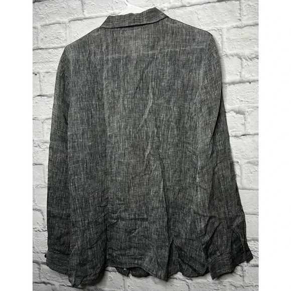 J.Jill love linen 100% gray button up shirt blouse long sleeve size M. - Picture 5 of 8